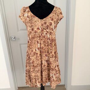 Womens Floral Boho Rayon Becaal Peasant Dress Small Western Festival Hippie